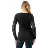 Sequin Long Sleeve Knit Top Black