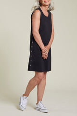 Side Snap Mini Tank Dress Black