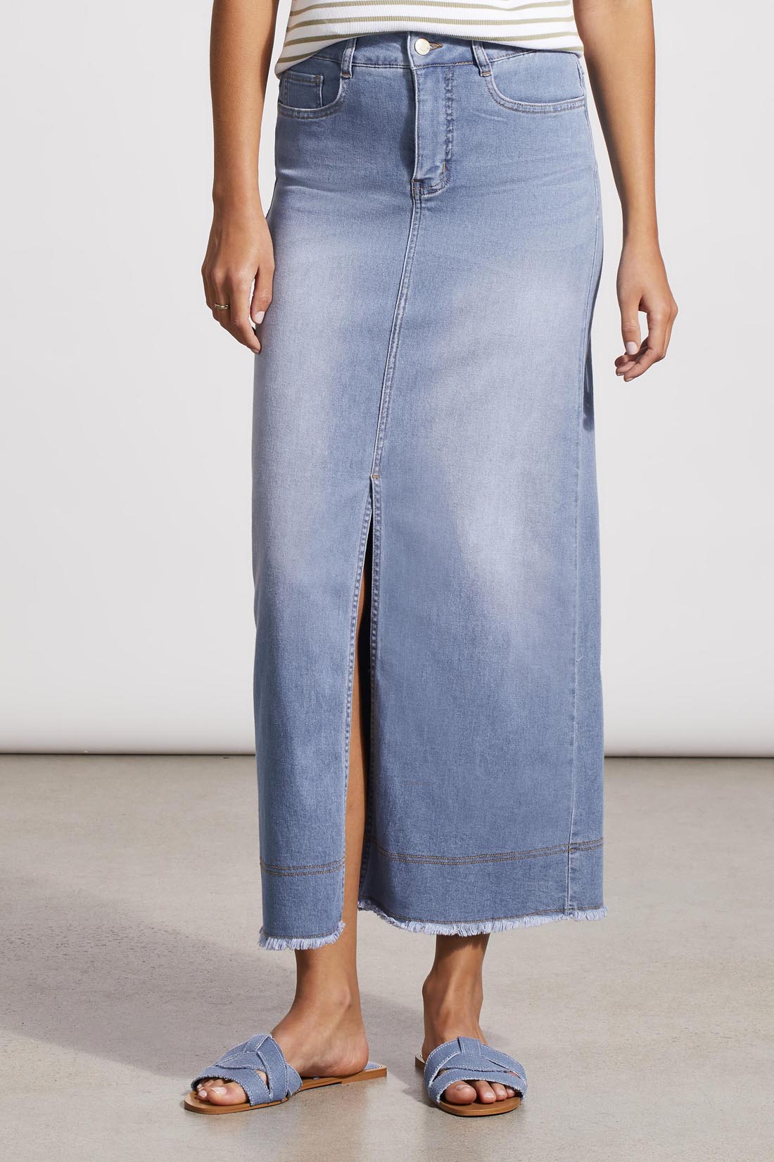 Slit Detail Full Length Denim Skirt Sky Blue