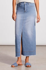Slit Detail Full Length Denim Skirt Sky Blue