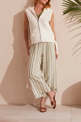 Zip Up Hooded Combo Sweater Vest White