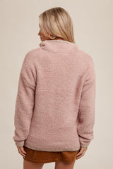 Sherpa Mock Neck Half Zip Sweater Blush