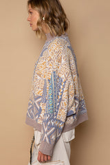 Mock Neck Multi Patterns Sweater Beige Multi