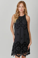 Sleeveless Eyelet Lace Dress Black