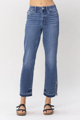 High Waist Fray Slit Release Hem Straight Jean Medium