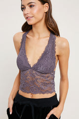Floral Lace Strappy Halter Brami Midnight