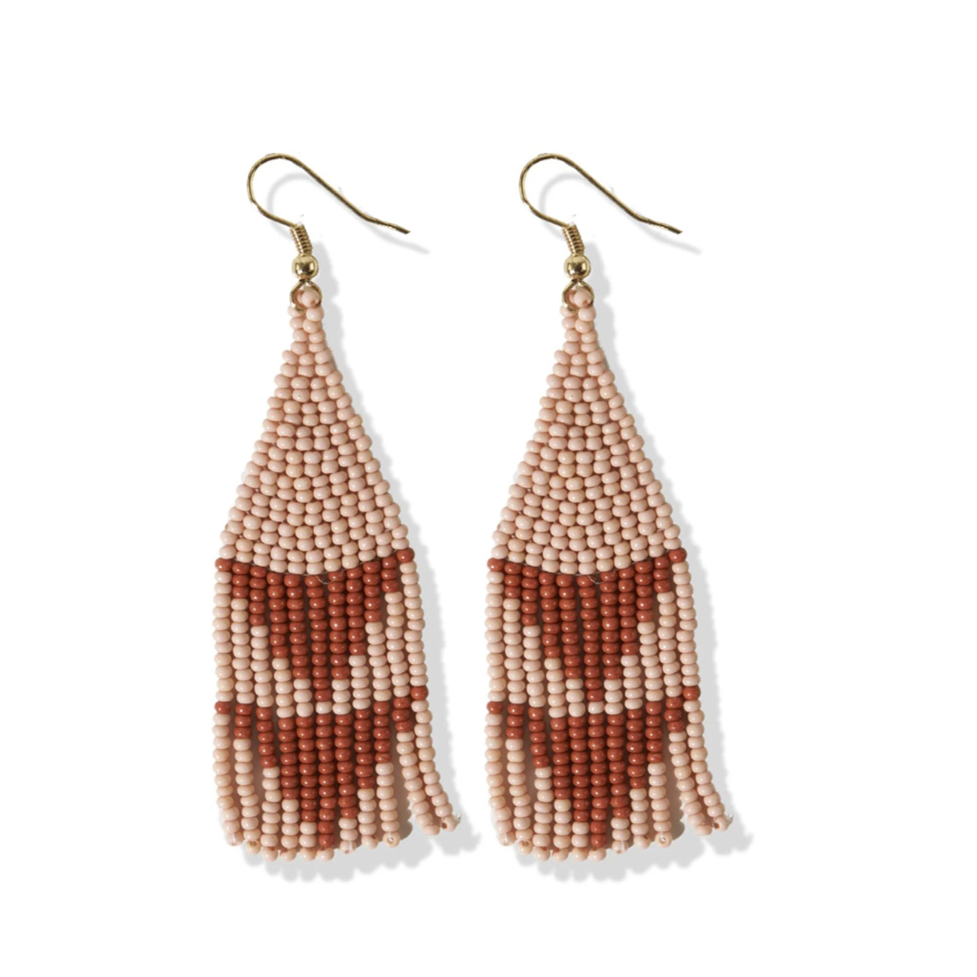 Lennon Two Triangles Beaded Earrings Blush + Rust