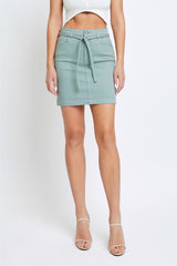 Wash Tie Waist Mini Skirt Sage