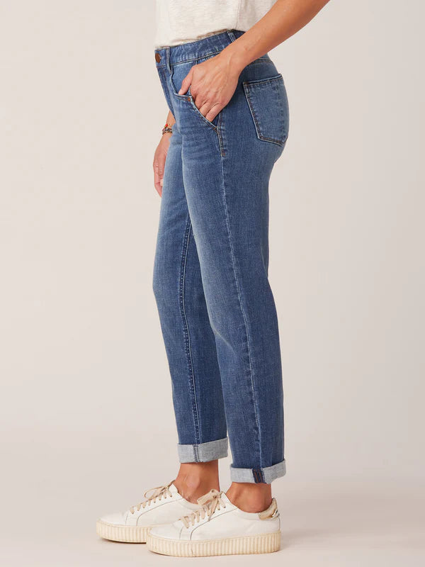 Rolled Cuff Girlfriend Jeans Blue Artisanal