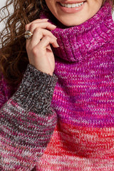 Marled Stripes Turtleneck Sweater Red Plum