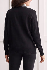 Zipper Side Detail Vneck Sweater Black