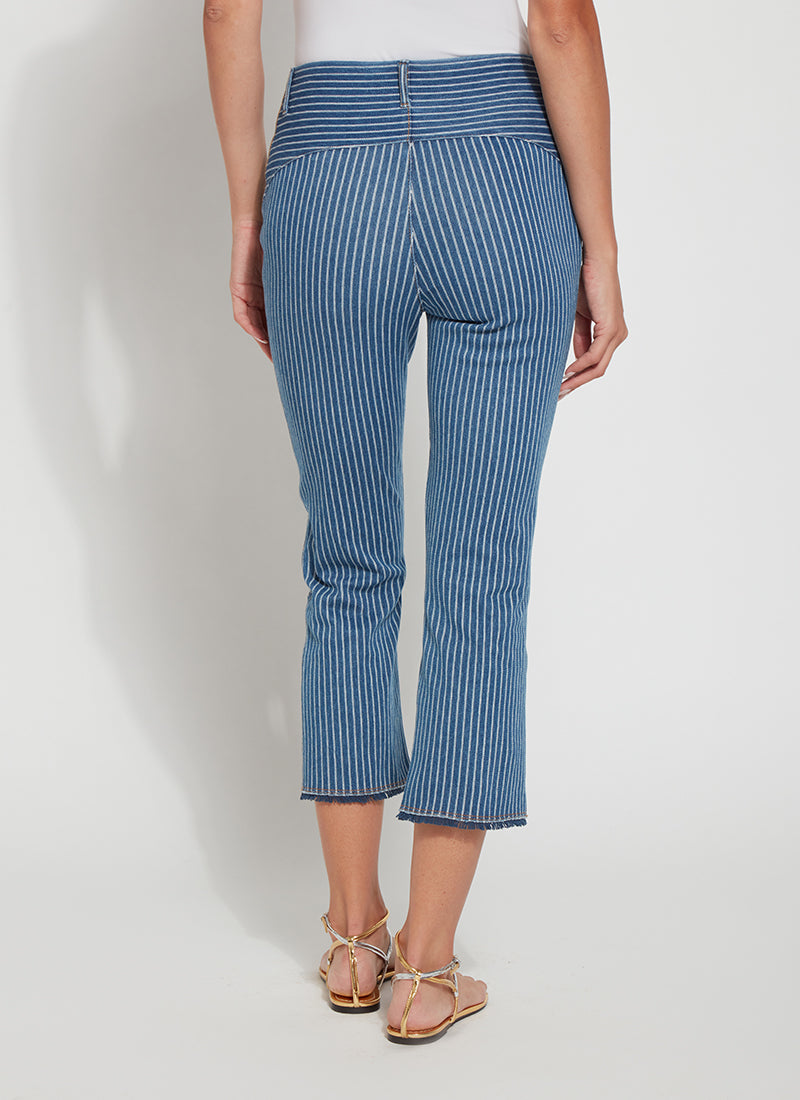 Shelli Crop Flare Denim Pant Midwash Double Pinstripe