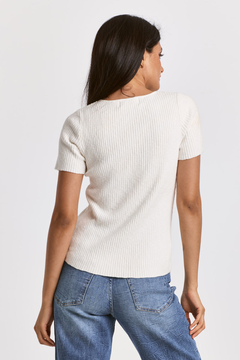 Elandra All Over Ribbing Top Ivory