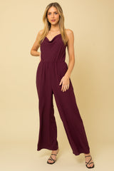 Adjustable Strap Cowl Neck Jumpsuit Egg Plant