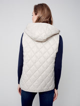 Side Button Detail Quilted Hooded Vest Almond