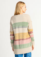 Eyelash Colorblock Striped Cardigan Oatmeal Multi