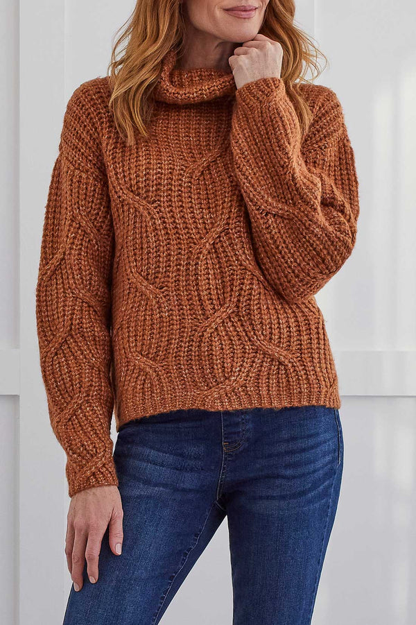 Cable Detail Turtleneck Sweater Mocha