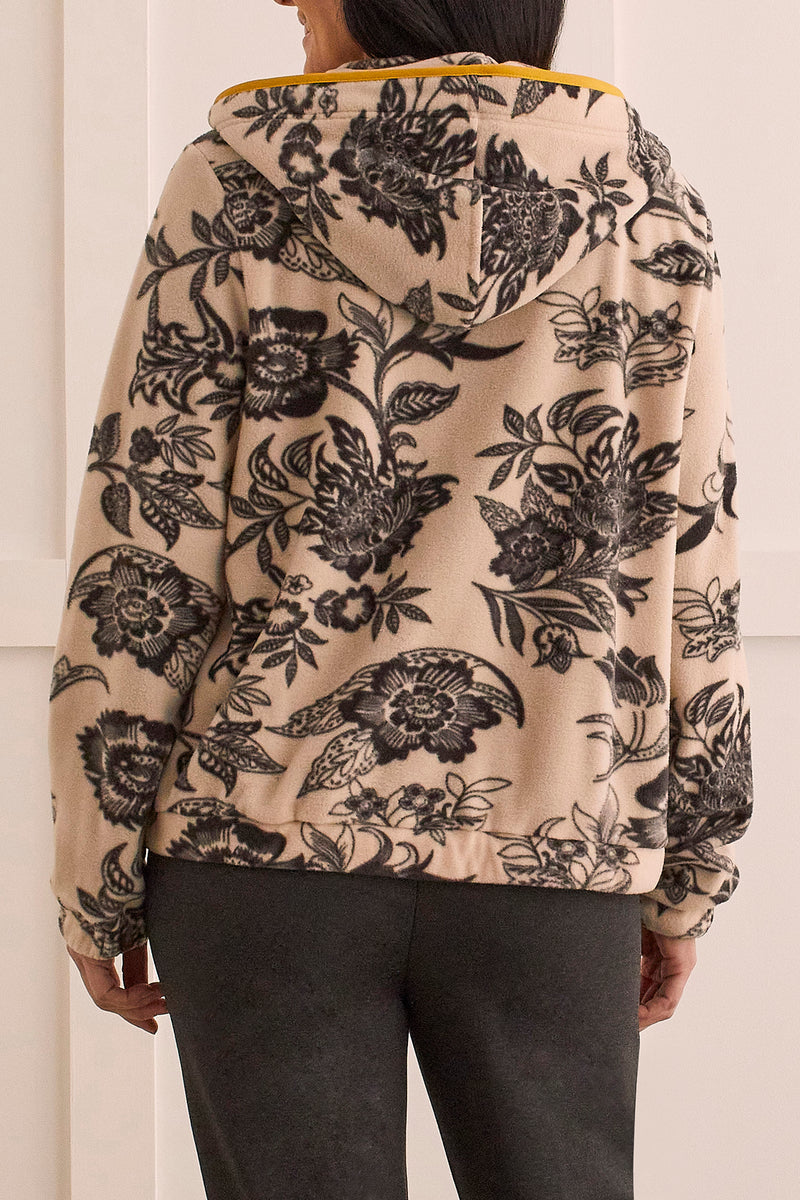 Fleece Floral Contrast Pocket Zip Jacket