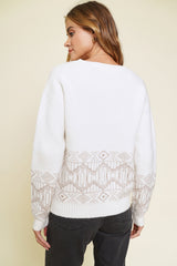 Aztec Bottom Vneck Sweater Ivory