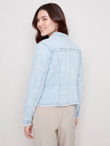 Stretch Denim Frayed Edge Jacket Bleach Blue