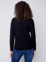 Asymmetric Contrast Zip Detail Knit Sweater Black