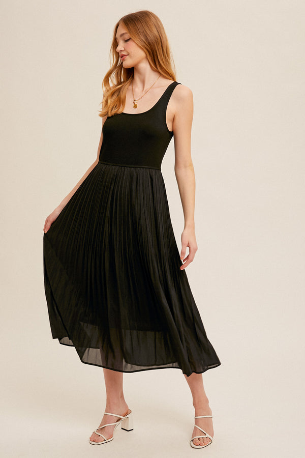 Contrast Top Pleated Skirt Dress