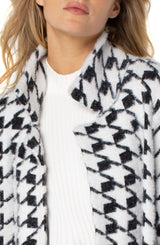 Open Front Cardigan Sweater Coat Black + White Houndstooth