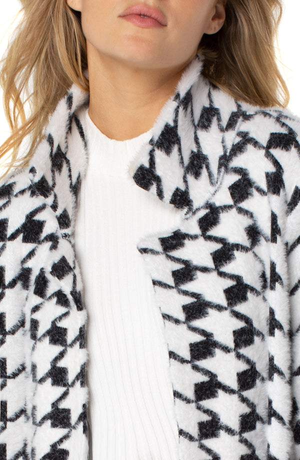 Open Front Cardigan Sweater Coat Black + White Houndstooth