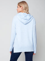 Fringe Detail Hoodie Sweater Heather Frost