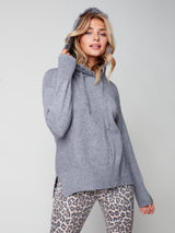 Fringe Detail Hoodie Sweater Heather Grey