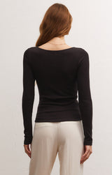 Aden Vneck Rib Top Black