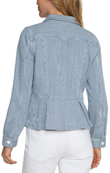 Collared Peplum Buttoned Jacket Chambray Stripe