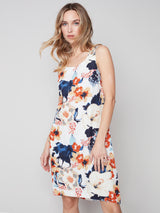 Printed Linen Aline Sleeveless Dress Saffron