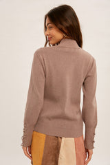 Mock Neck Lace Up Cuff Sweater Mushroom Grey