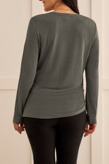 Side Ruche Long Sleeve Crew Neck Shirt Hunter