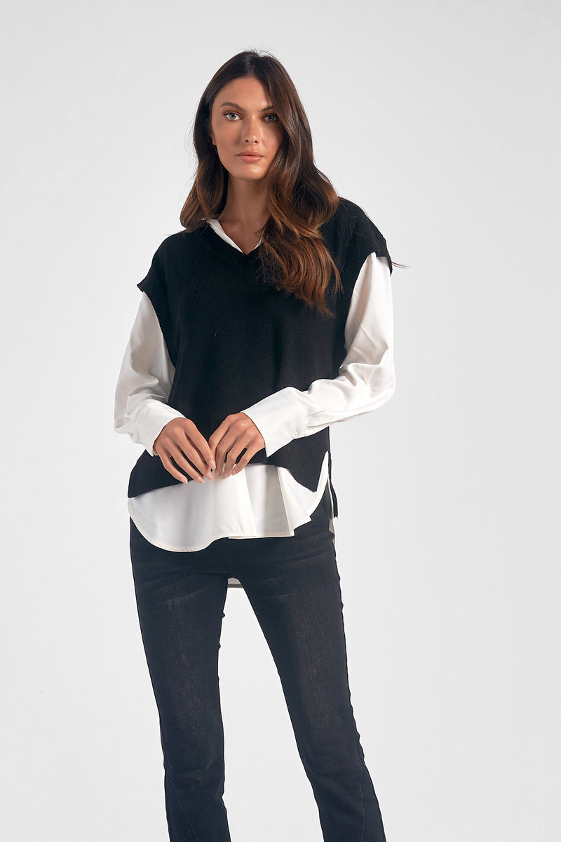 Solid Under Shirt Sweater Vest Top Black + White