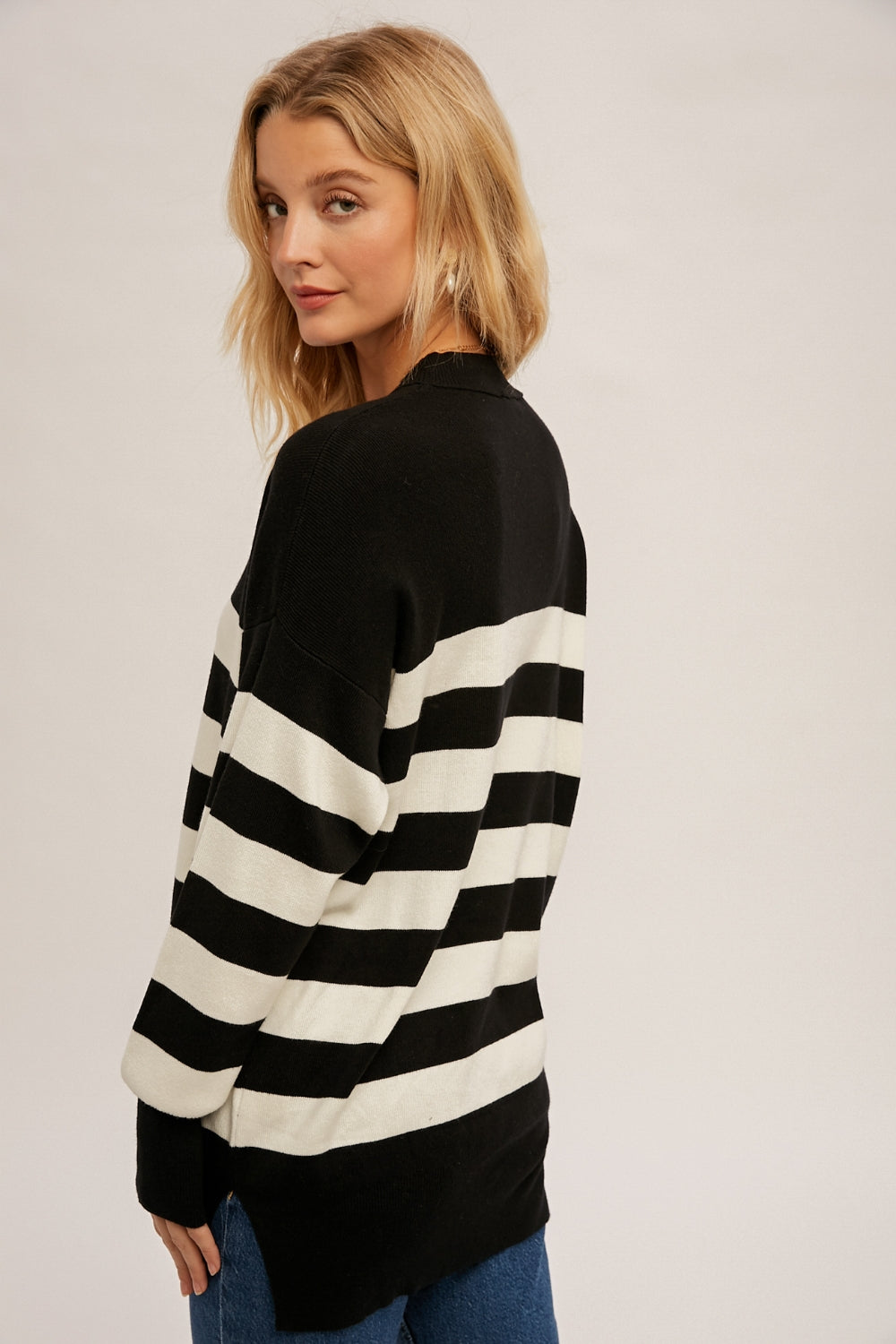 Stripe Oversized Sweater Tunic Black + Ivory