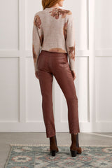 Fly Front Floral Cut Out Hem Ankle Pant Baked Clay