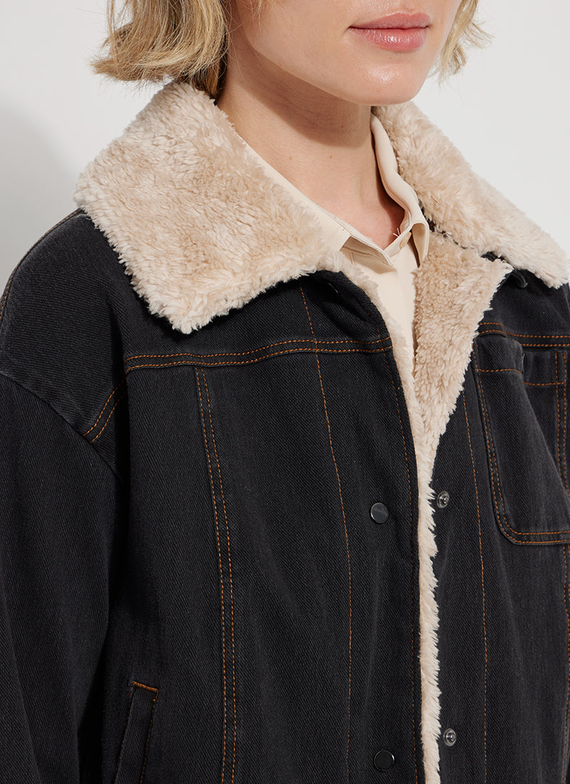 Andi Sherpa Trim Denim Jacket Midtown Black