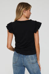Everly Ruffle Edge Flutter Top Black