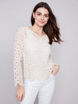 Scallop Hem Crochet Blouse Natural