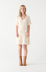 Tassel Tie Pointelle Knit Mini Dress Cream