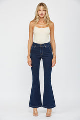 Double Button Tab Waist Detail Flare Jeans Statice