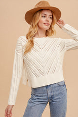 Round Neck Pointelle Knit Sweater White