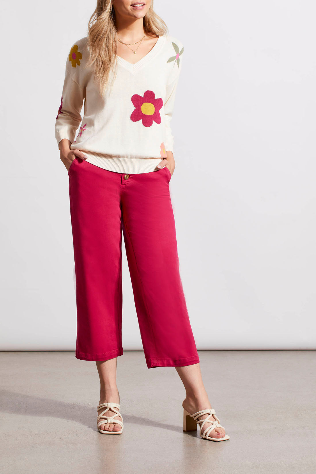 Floral Front Contrast Back Sweater Sandust Multi