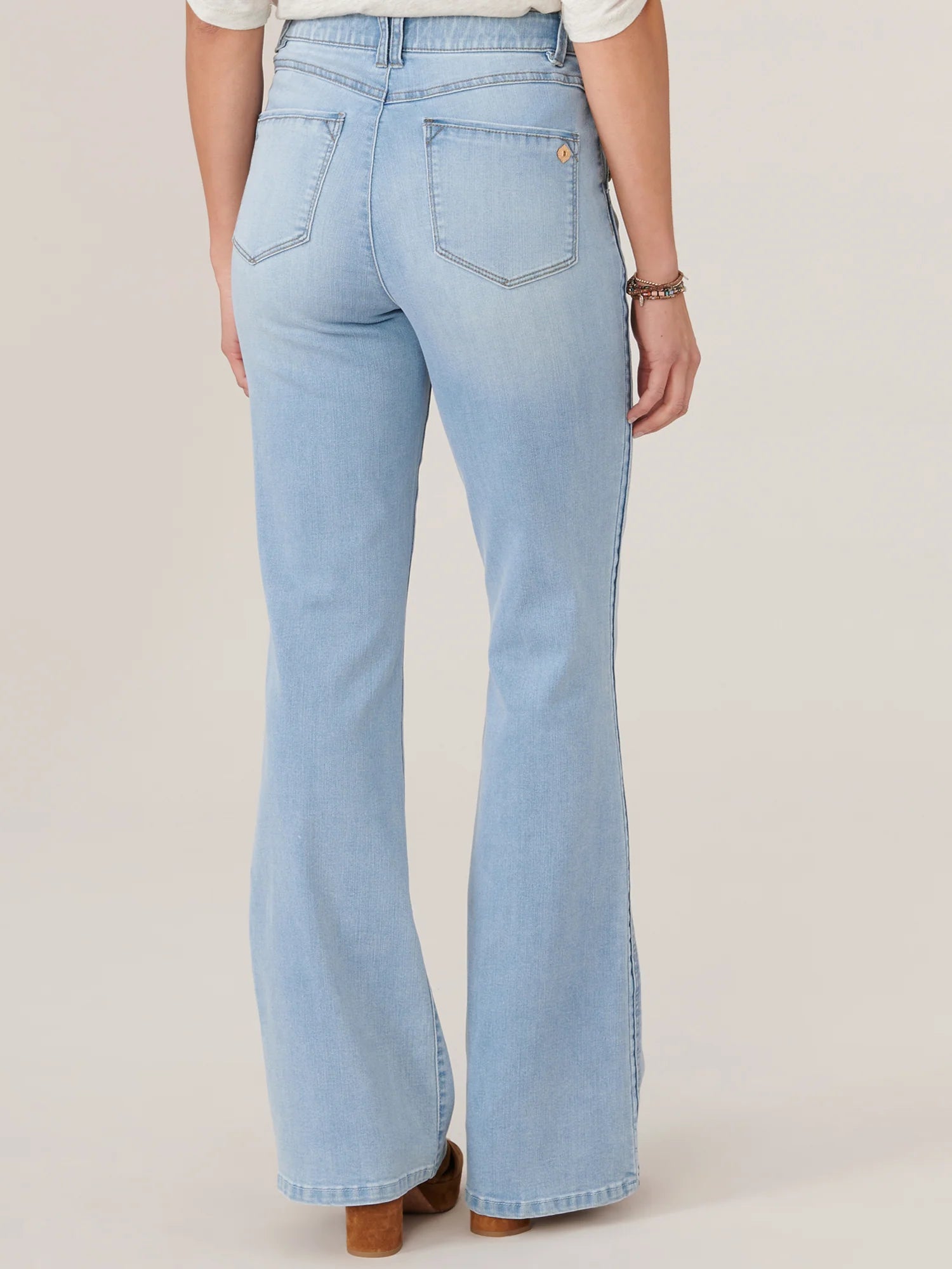 Skyrise Button Hip Long Flare Jean Powder Blue Artisanal