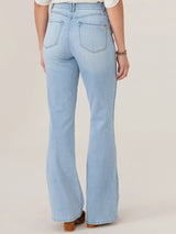 Skyrise Button Hip Long Flare Jean Powder Blue Artisanal