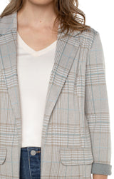 Princess Dart Boyfriend Blazer Oatmeal Turquoise Plaid