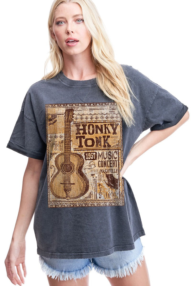 Honky Tonk Music Boyfriend Rolled Tee Black
