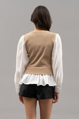 Layered Round Neck Sweater Vest Khaki
